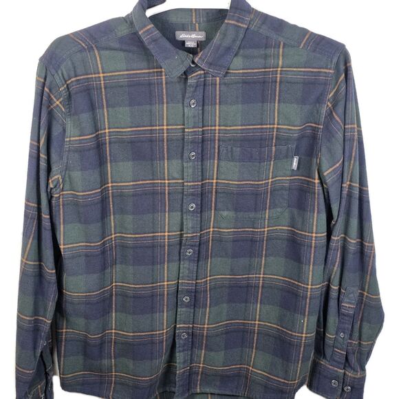 Eddie Bauer Mens XL Green Plaid Flannel Long Sleeve Button Up Shirt - Picture 1 of 8